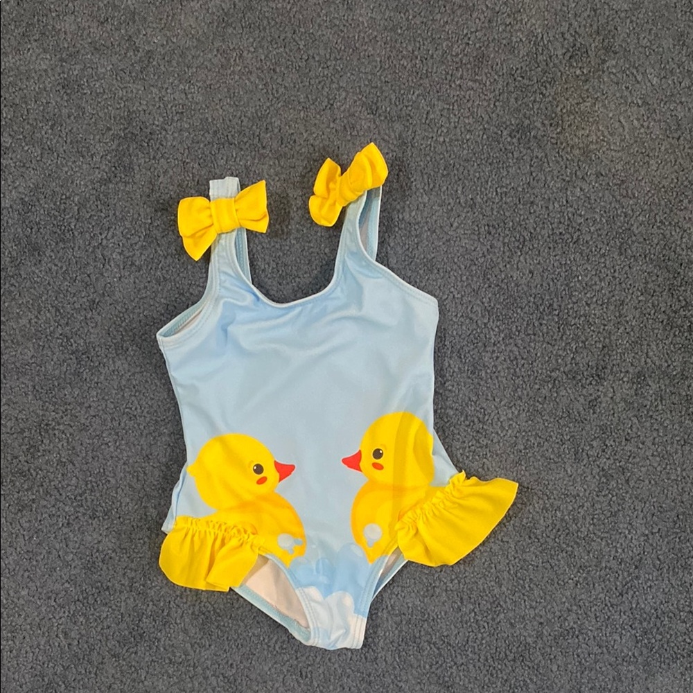 Cute Duck Print Swimsuit with Yellow Accents